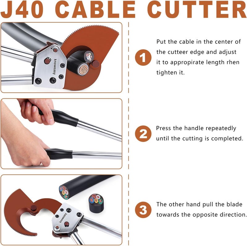 knoweasy Store Heavy-Duty Ratcheting Cable Cutters: Efficient J40 Wire Cutter for Large Copper, Aluminum, and Armored Cables up to 300 mm², Perfect for Electrical and Communication Cable Cutting - Image 2